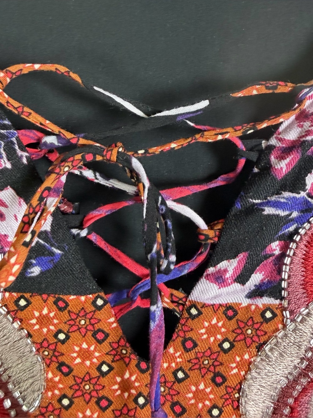Anthropologie One September Womens Sz L Patchwork Tunic Dress Embroidered Beaded - Picture 6 of 12
